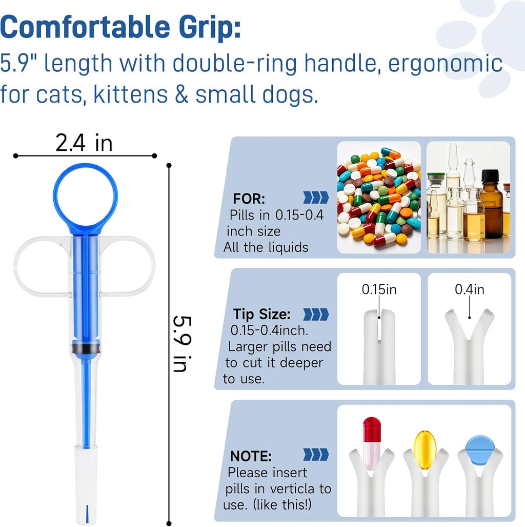 Close up view of the BVQWO pet pill shooter barrel showing liquid and tablet compatibility