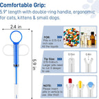 Close up view of the BVQWO pet pill shooter barrel showing liquid and tablet compatibility