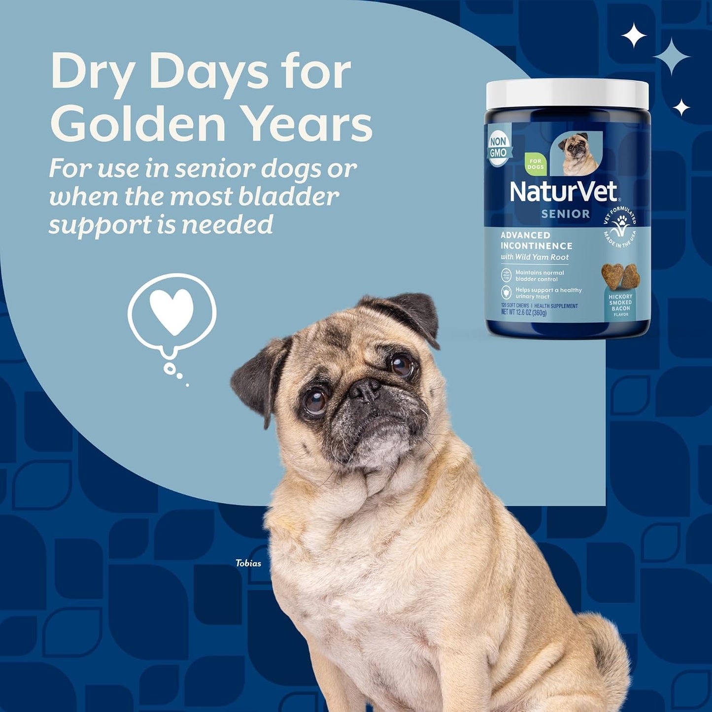 NaturVet hickory smoked bacon flavor soft chews label detail with dosage guidelines.