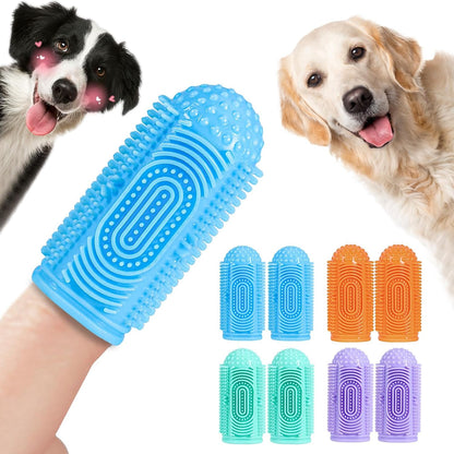 Person cleaning dog teeth using Yueyuejia finger brush