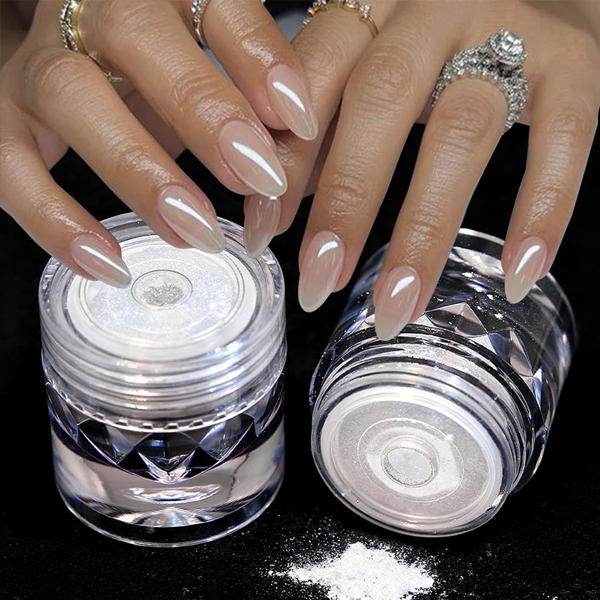 Fokostar Moonlight White Chrome Nail Powder set of two jars