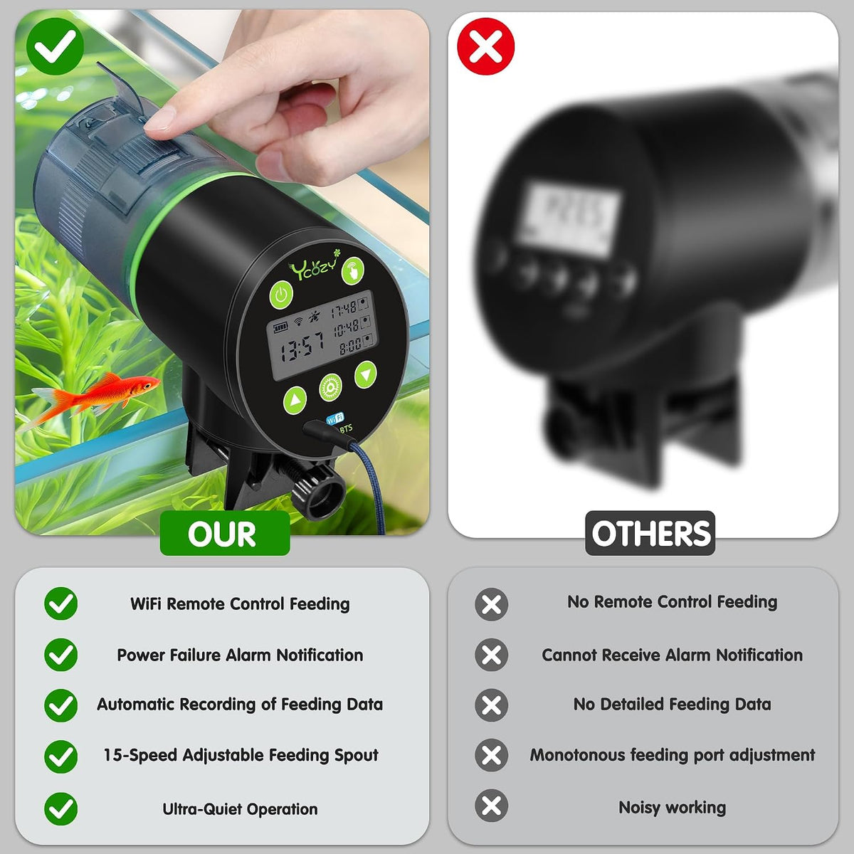 Ycozy automatic aquarium food dispenser app control setup view