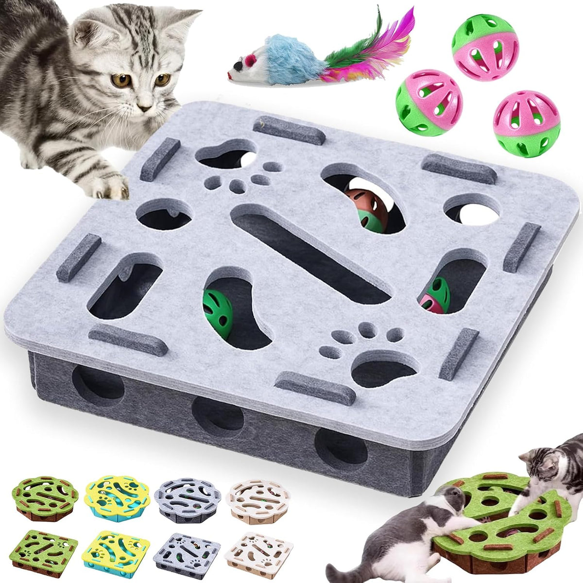 Cat Scratch Puzzle Enrichment Box, Cat Nail File Enrichment Box with Bell, Nail File Stress Free Alternative to Clippers and Grinders, Interactive Cats Puzzle Toy -Bite & Scratch Resistant (StyleA) - Image 13