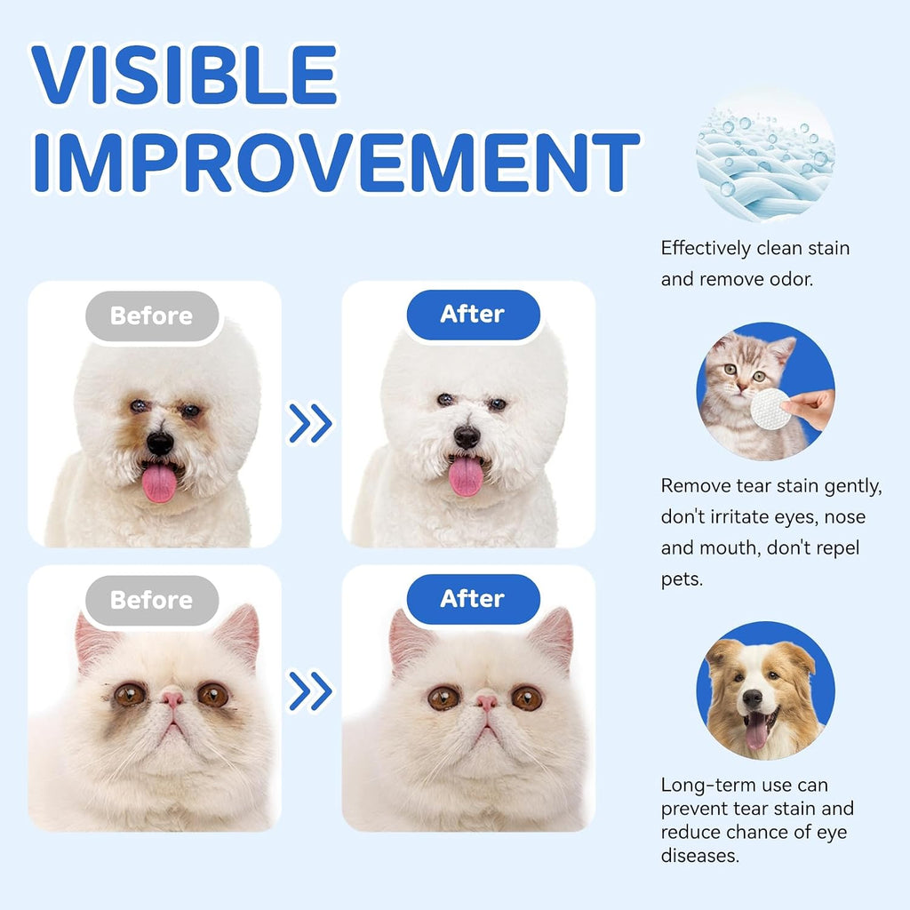 Three point two inch medium pet wipes clearing eye discharge and mucus crust.