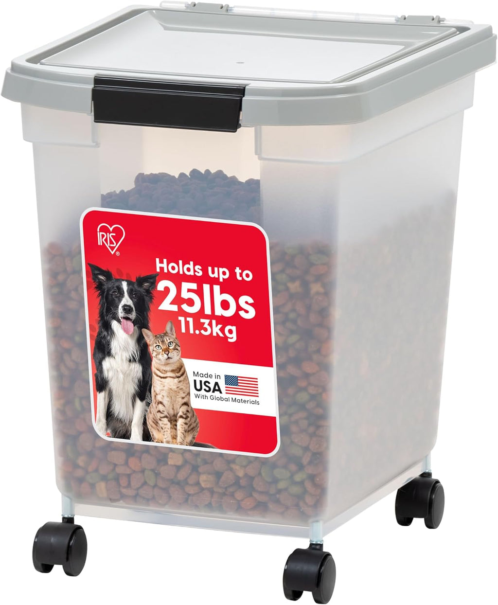 IRIS USA Dog Food Storage Container 50 lbs, with Removable Rolling Wheels & Included Scoop, for Dog Cat Bird and Other Pets, Food Storage Bin, Keep Fresh, Made in USA, Clear/Dark Gray - Image 9