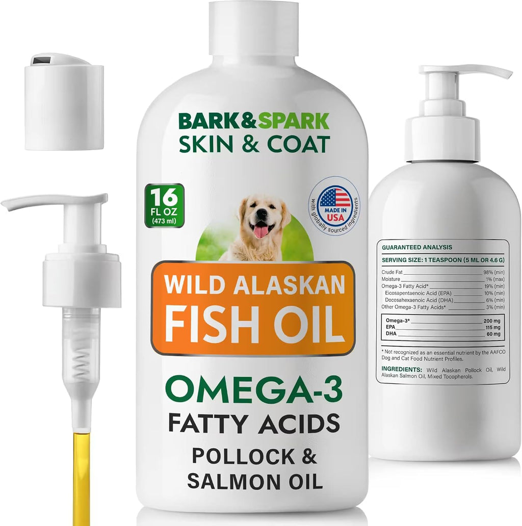 Bark and Spark Fish Oil for Dogs front view bottle premium omega three supplement