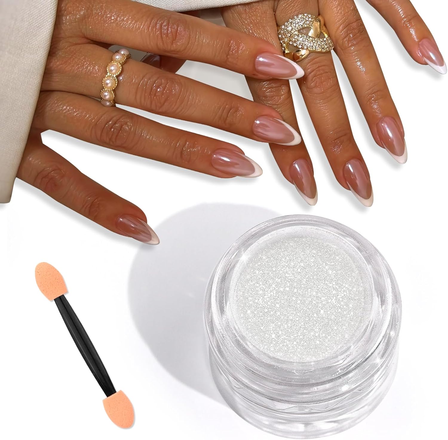 Saviland White Pearl Chrome Nail Powder container front view