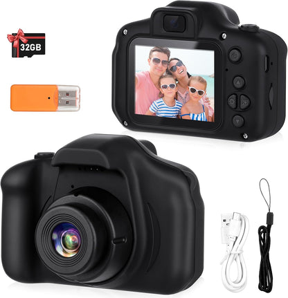 Zeacool Kids HD Digital Video Camera front view in black showing the lens and shockproof protective case