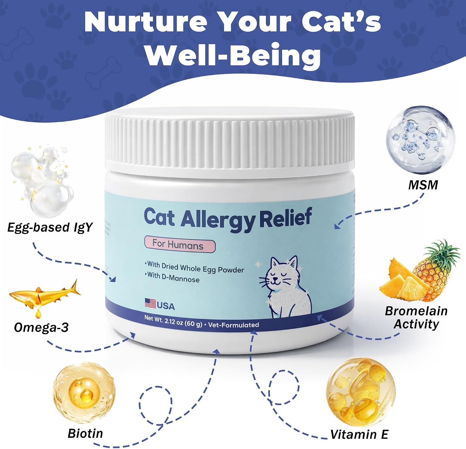 USA imported cat dander remover supplement for human allergy protection