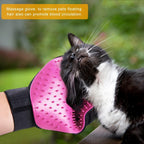 BYETOO pet shedding brush glove next to a groomed dog illustrating effective hair removal results