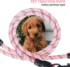 Reflective threads glowing on the heavy duty braided dog rope during a nighttime walk simulation.