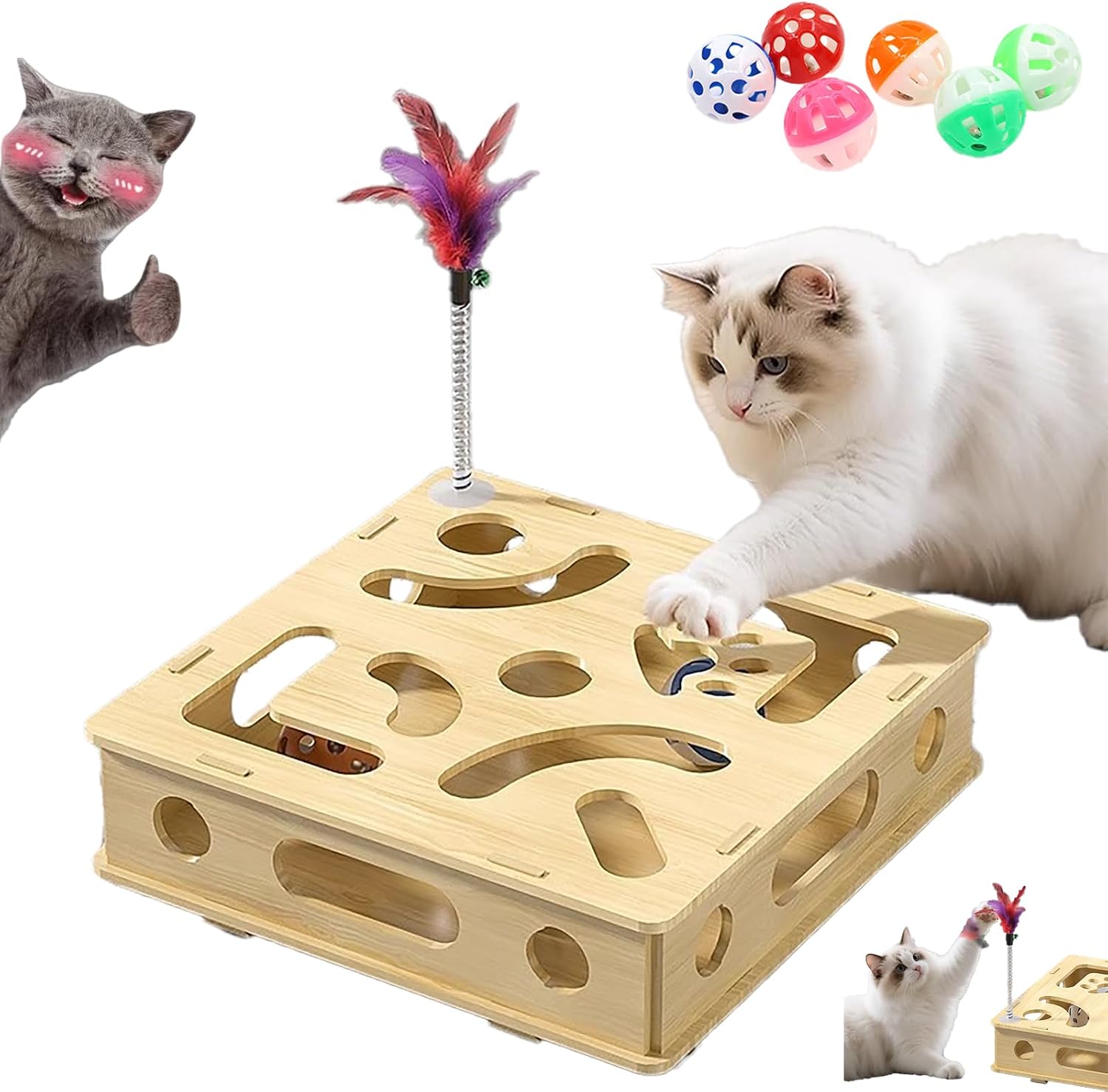 CHIZISX Cat Scratch Puzzle Enrichment Box front view showing premium wooden maze design.