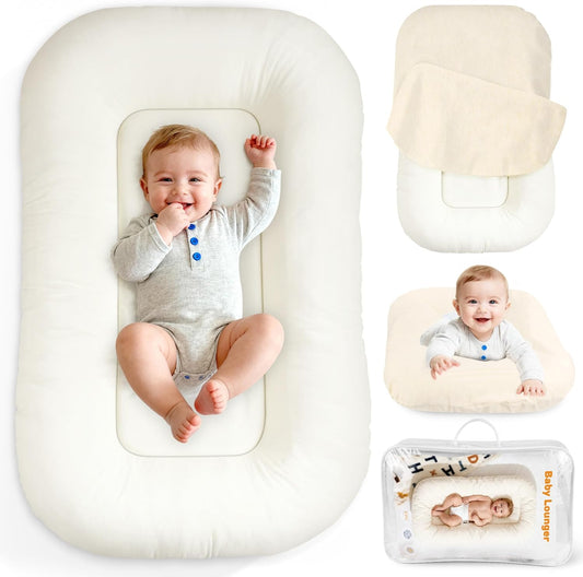 Idudbid baby lounger and snuggle nest front view in white