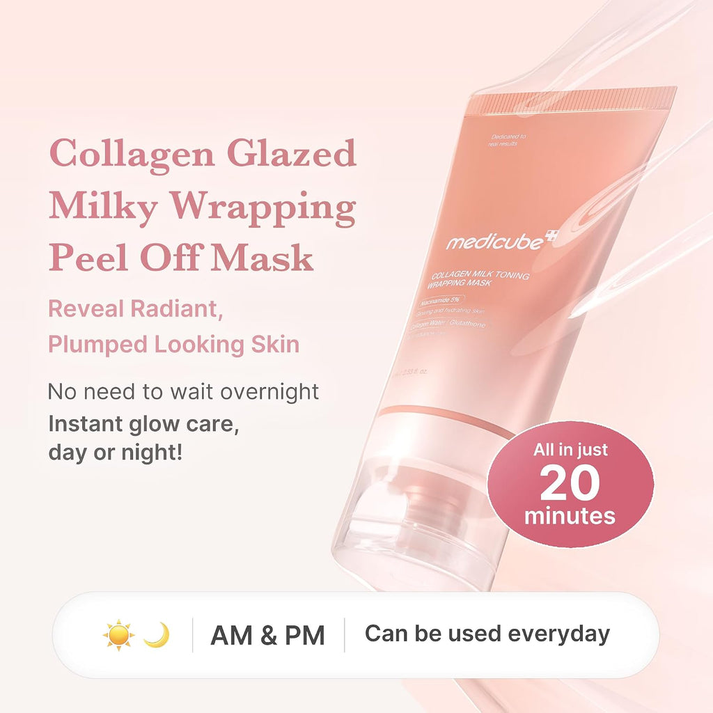 Medicube collagen milk toning wrapping mask tube packaging