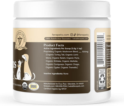 Fera Pets Mushroom Supplement for Dogs & Cats with Turkey Tail - USDA Organic - Cognitive and Immune Support - Enhances Liver Function - Supports a Healthy Gut - Powder - 120 Scoops - Image 9