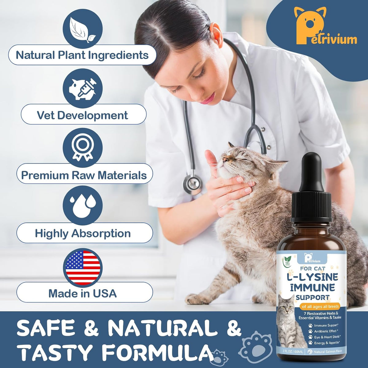 Petrivium premium feline immune supplement with taurine close up