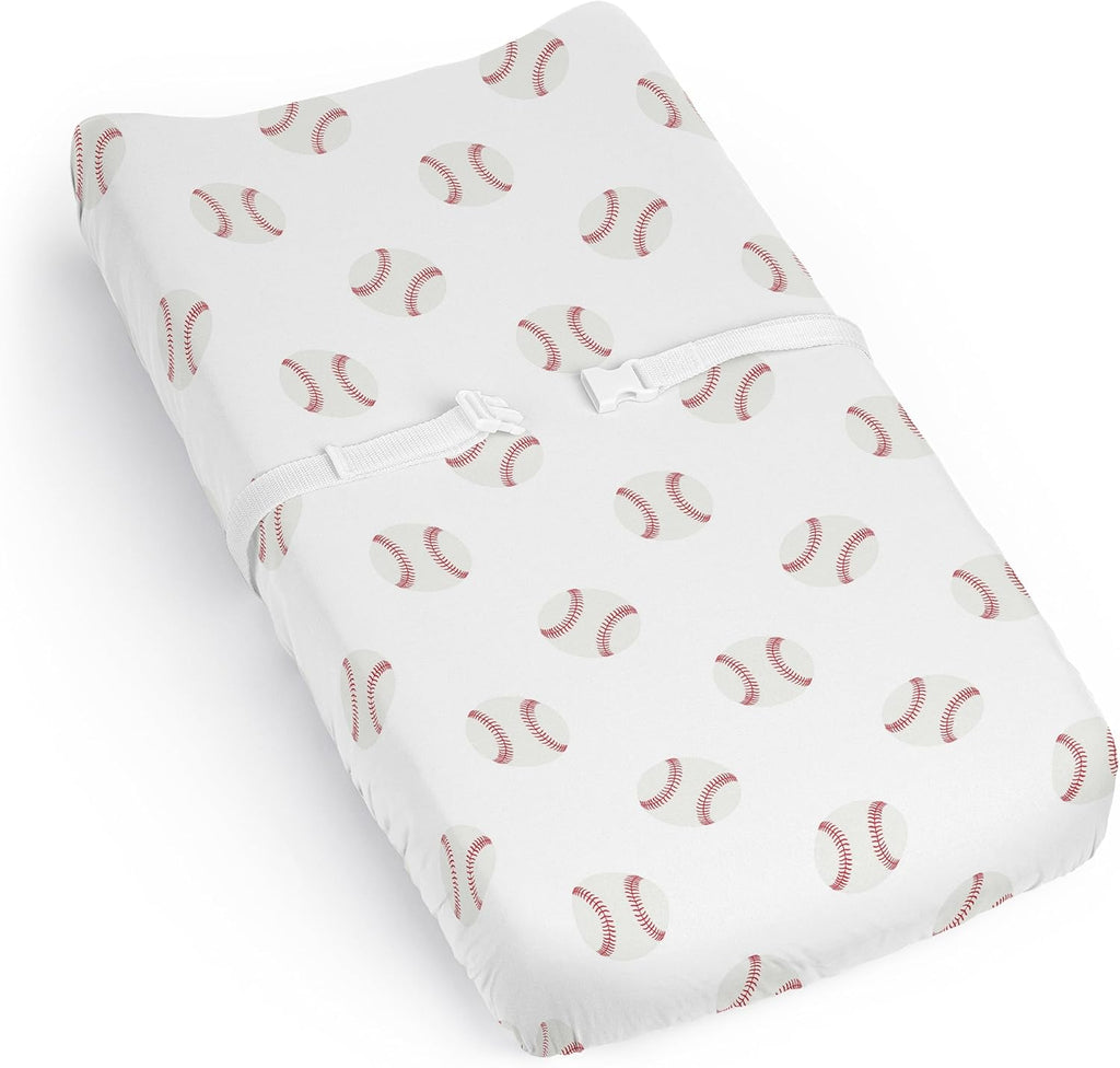 Sweet Jojo Designs baseball patch changing pad cover front view
