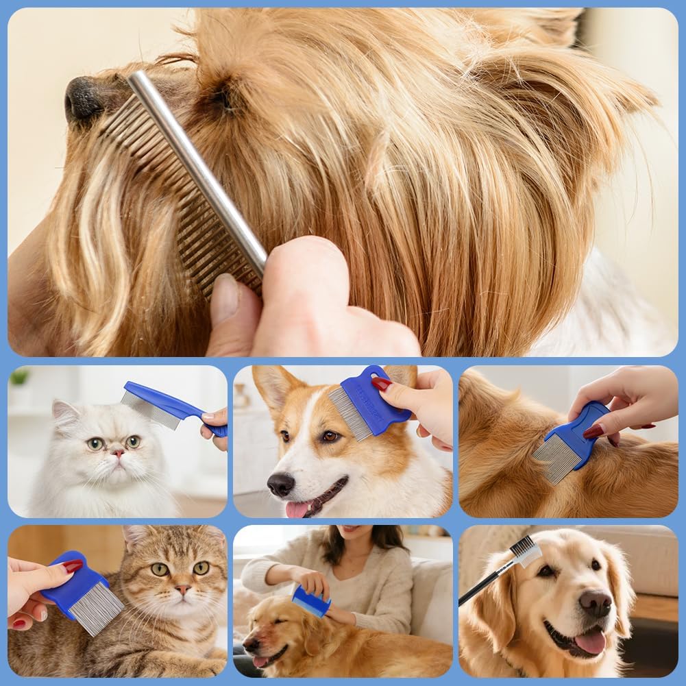 Complete 7 pack pet grooming set arranged with all included lice and tick tools.