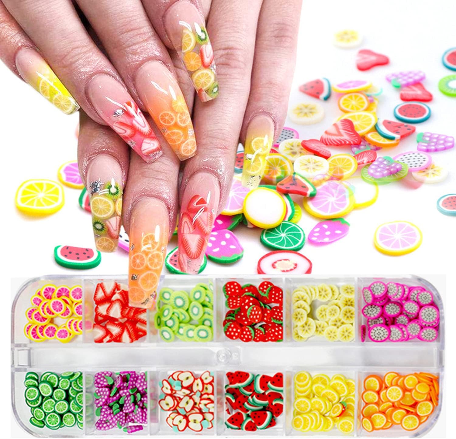 TBRZTR 3D fruit nail art slices container front view displaying colorful manicure accessories
