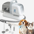 Pawsest dog grooming vacuum kit front view featuring the white main unit and collection dustbin