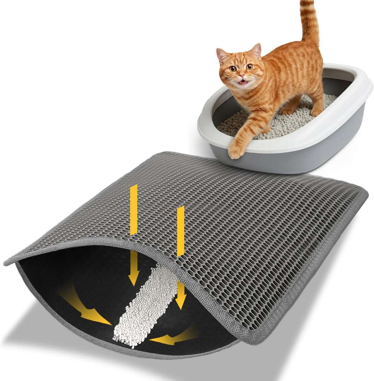 Conlun double layer cat litter trapping mat front view gray