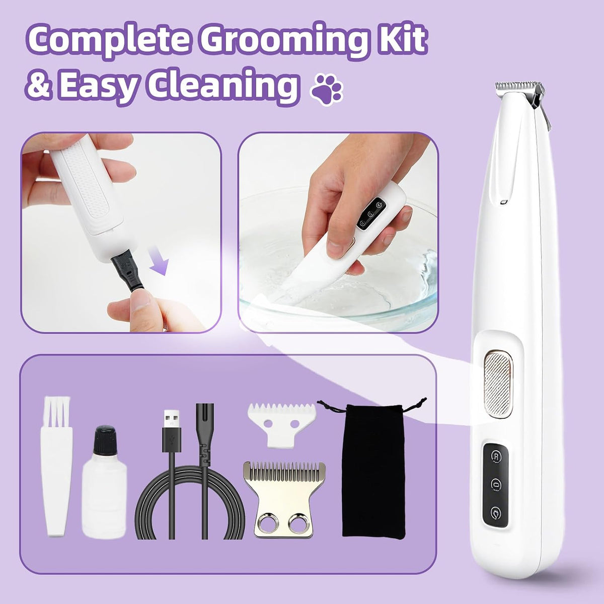 Detachable waterproof blade head of the Saffory pet clipper being cleaned under running water.