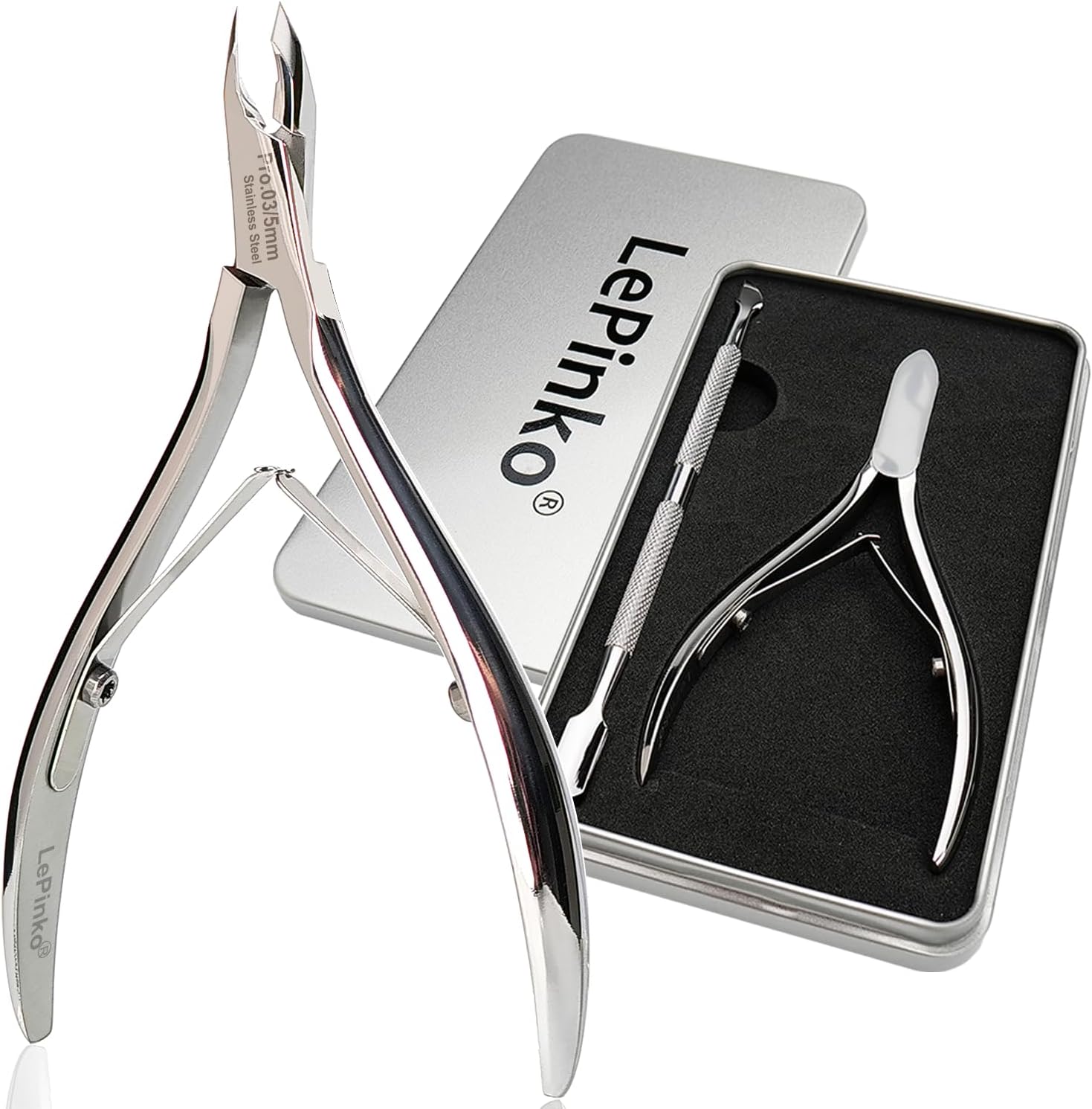 LePinko Salon-Quality Cuticle Trimmer with Cuticle Pusher, Super Labor-saving Cuticle Cutter, Sharp Cuticle Clippers for Manicurist, Professional Pedicure Manicure Nail Care Tool, 5mm Jaw - Image 1