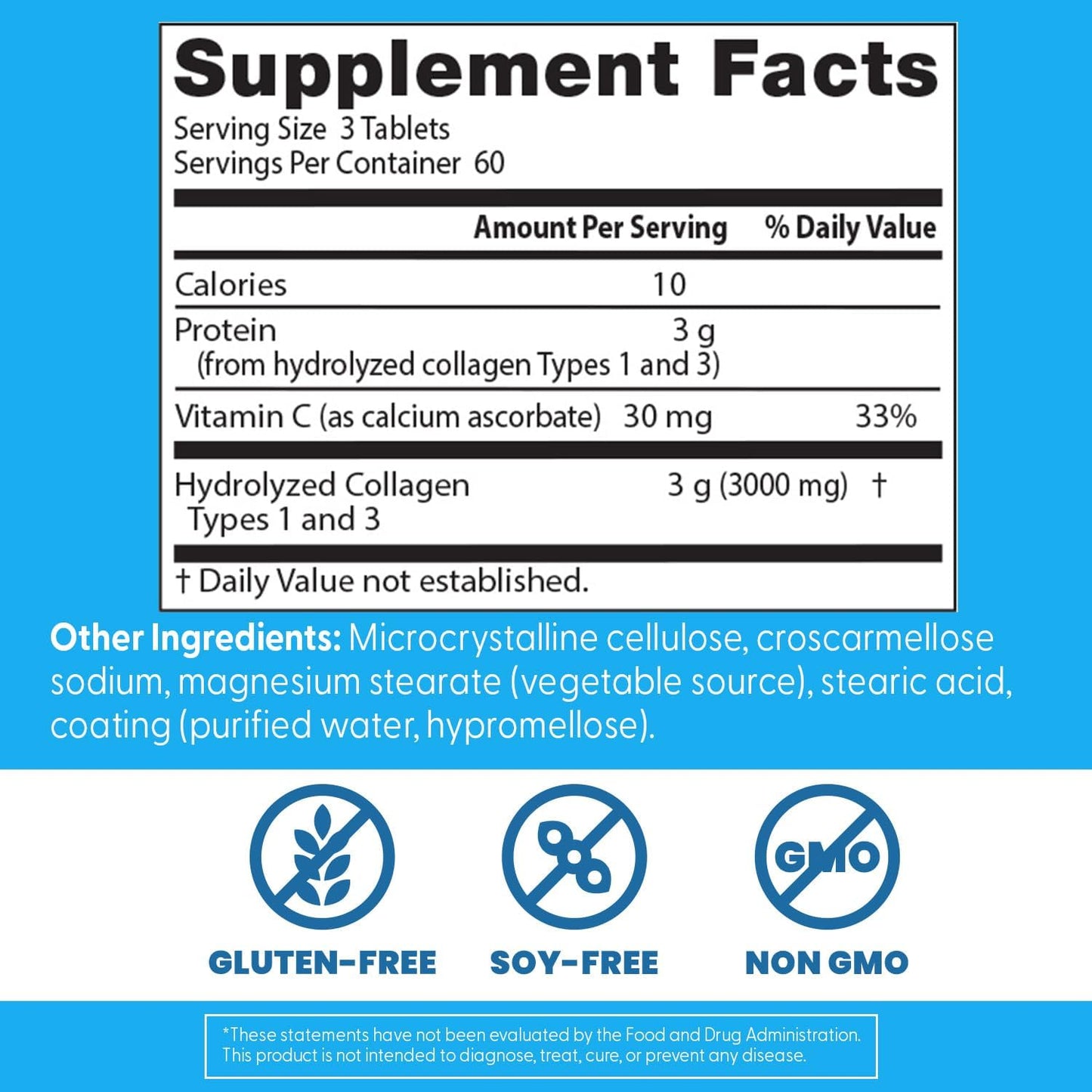 Doctor's Best Collagen Peptides Types 1 & 3 - Collagen Supplement for Women & Men, Supports Hair, Skin, Nails, & Joint Health, Includes 30 mg Vitamin C & 3 g Protein Per Serving, Non GMO - 180 Tablets - Image 4