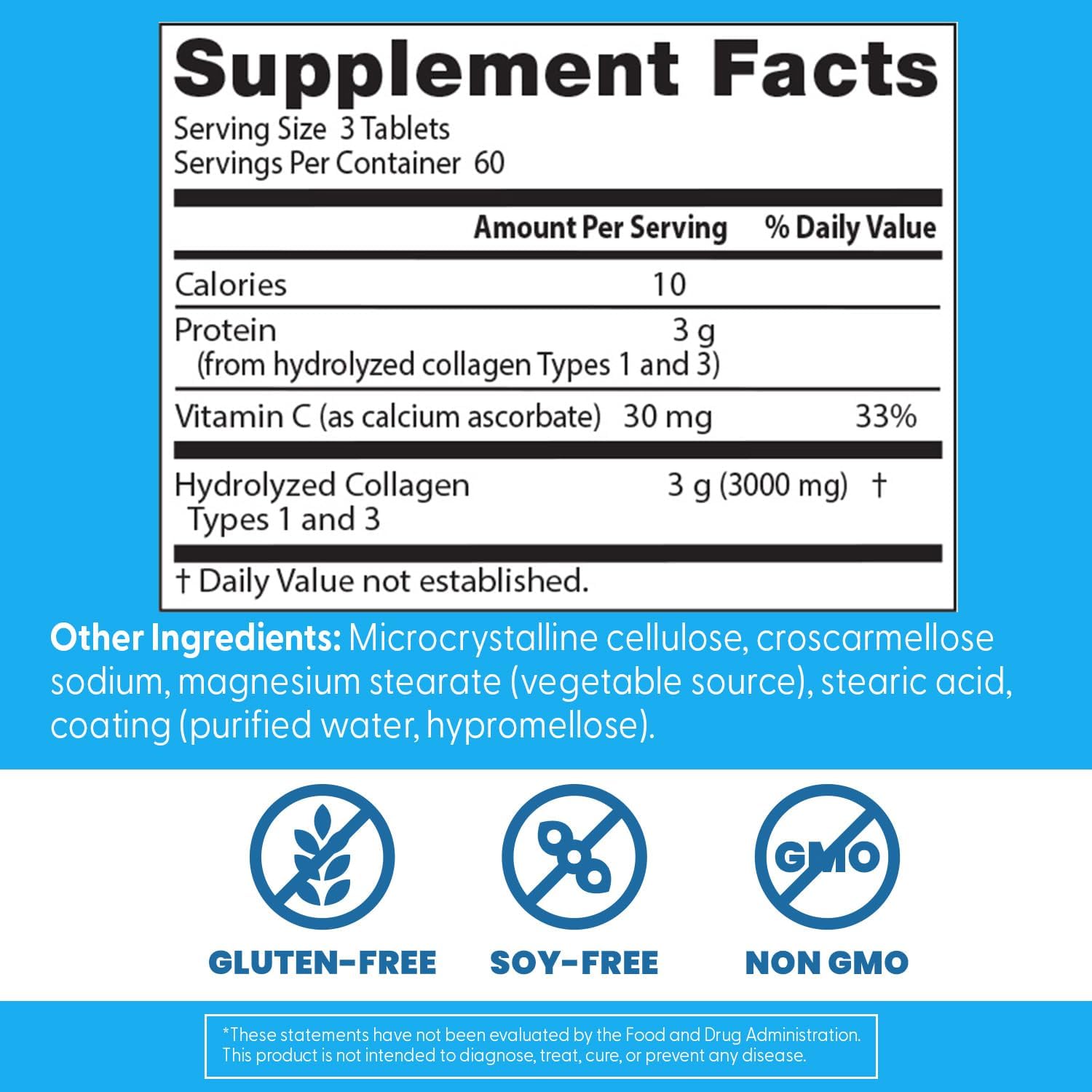 Doctor's Best Collagen Peptides Types 1 & 3 - Collagen Supplement for Women & Men, Supports Hair, Skin, Nails, & Joint Health, Includes 30 mg Vitamin C & 3 g Protein Per Serving, Non GMO - 180 Tablets - Image 4