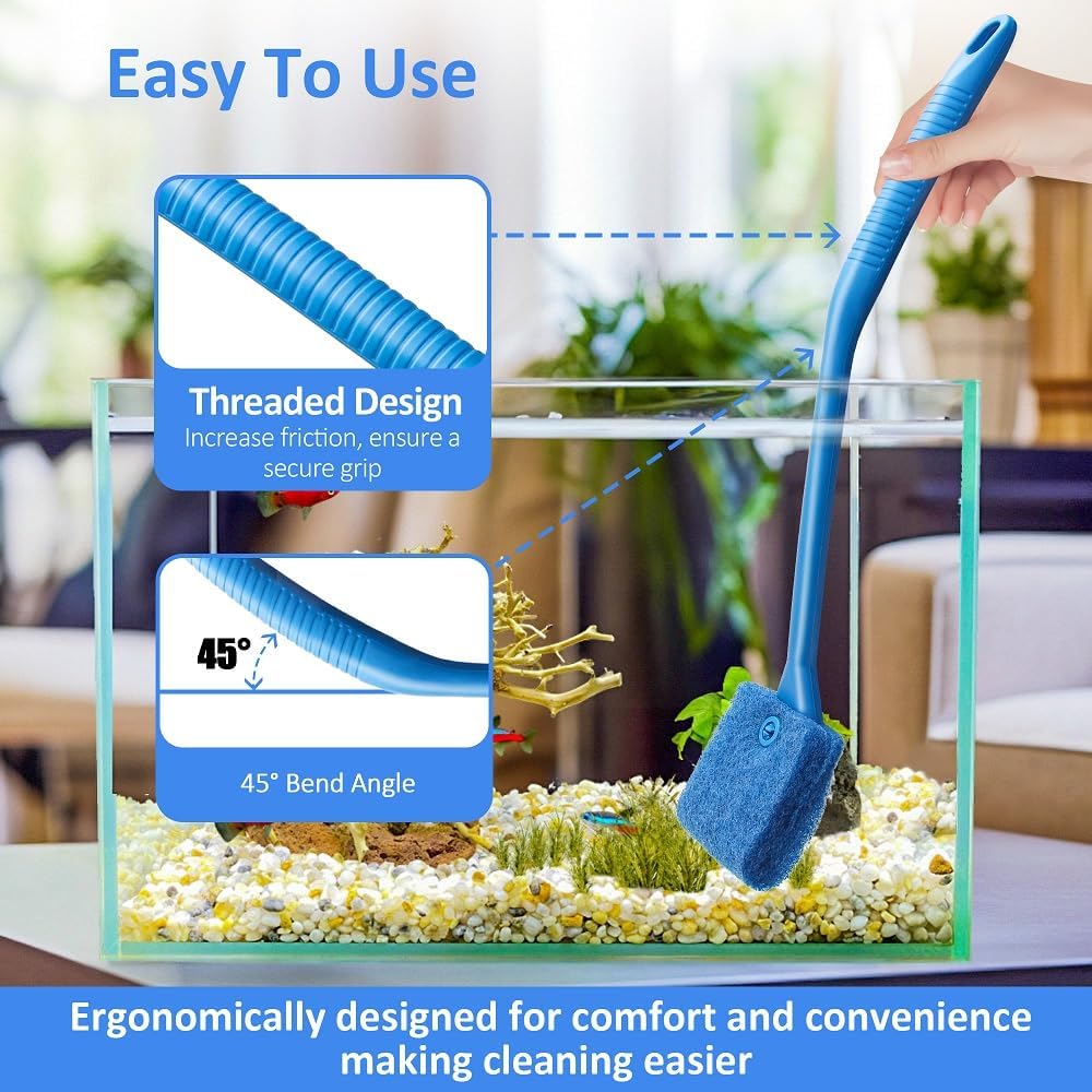 Novique aquarium brush handle showing the non-slip threaded grip and hanging hole.