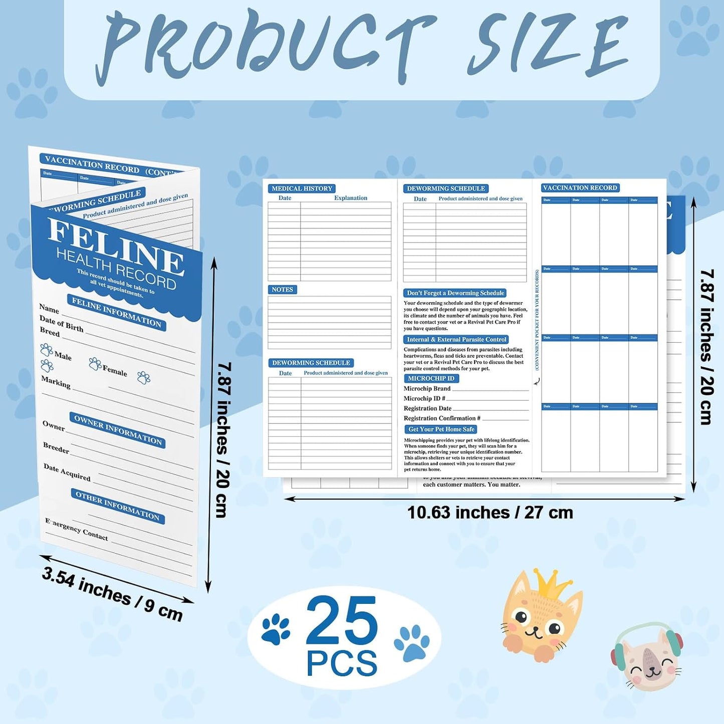 Dunzoom kitten vaccination record card unfolded displaying clear pre-printed medical tracking fields.