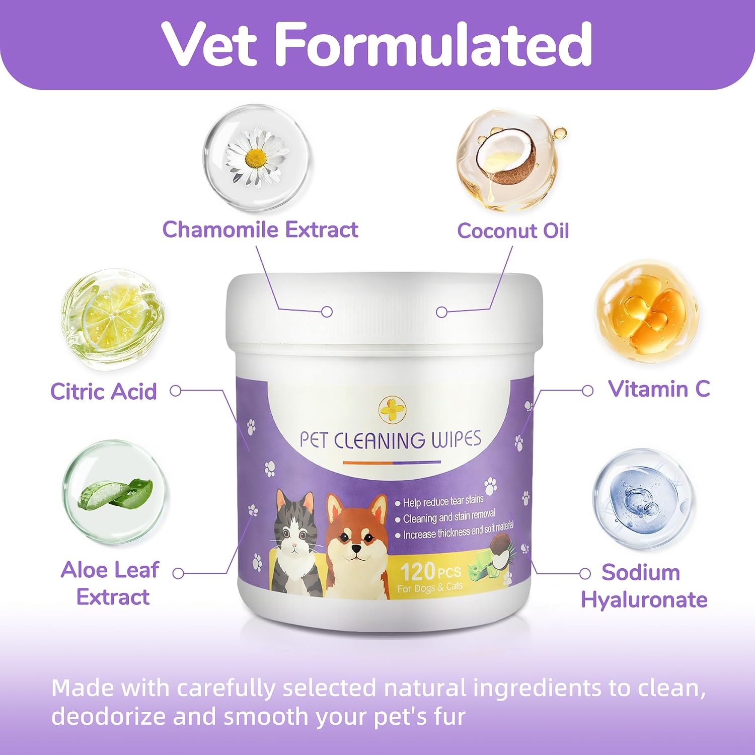Textured pet wipes removing eye gunk and discharge from a puppy.