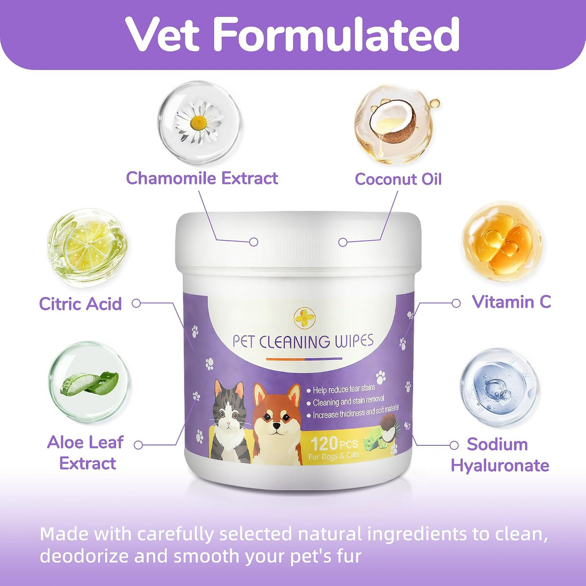 Textured pet wipes removing eye gunk and discharge from a puppy.