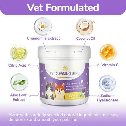 Textured pet wipes removing eye gunk and discharge from a puppy.