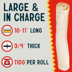 Premium ten to eleven inch natural rawhide chews for aggressive chewers.