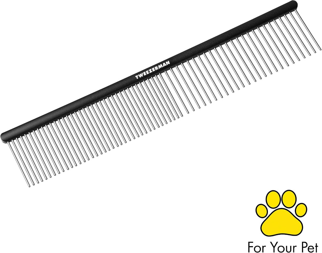 Close up of Tweezerman pet comb stainless steel bristles