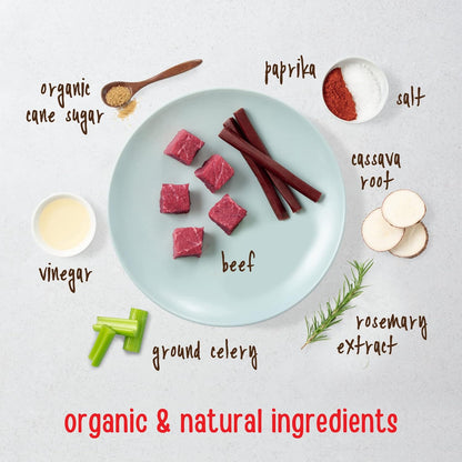Human grade beef savory sticks for dogs close up