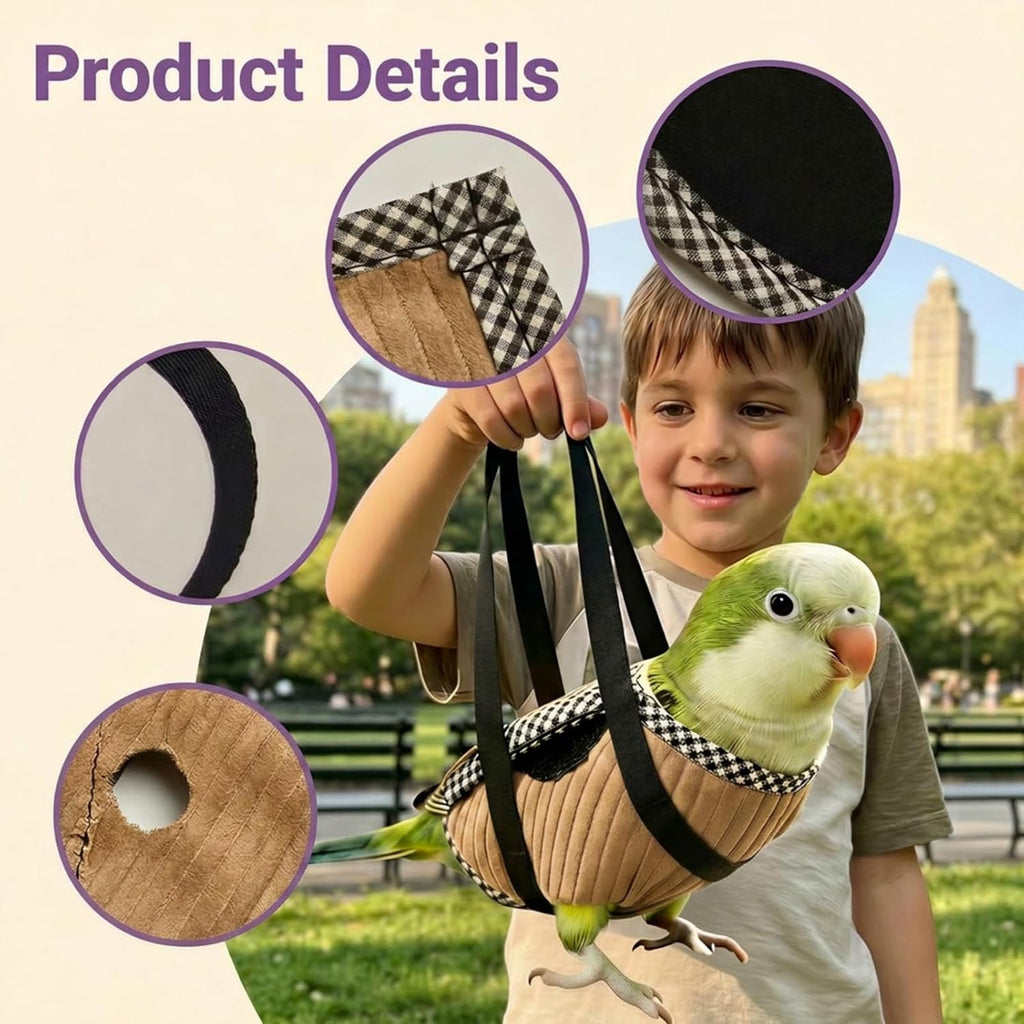 Hokable bird walking bag showing secure handle and strap details