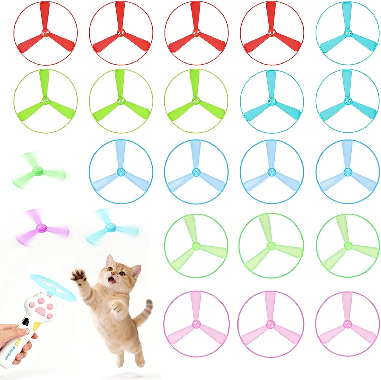 Cat Fetch Toy Launcher,Flying Disc Launcher Toy Rechargeable with 10 Flying Discs,Flying Cat Toy Disc Launcher for Kitten Dog Playing Interactive Hunting Tracking Toys for Outdoor Indoor,White - Image 10