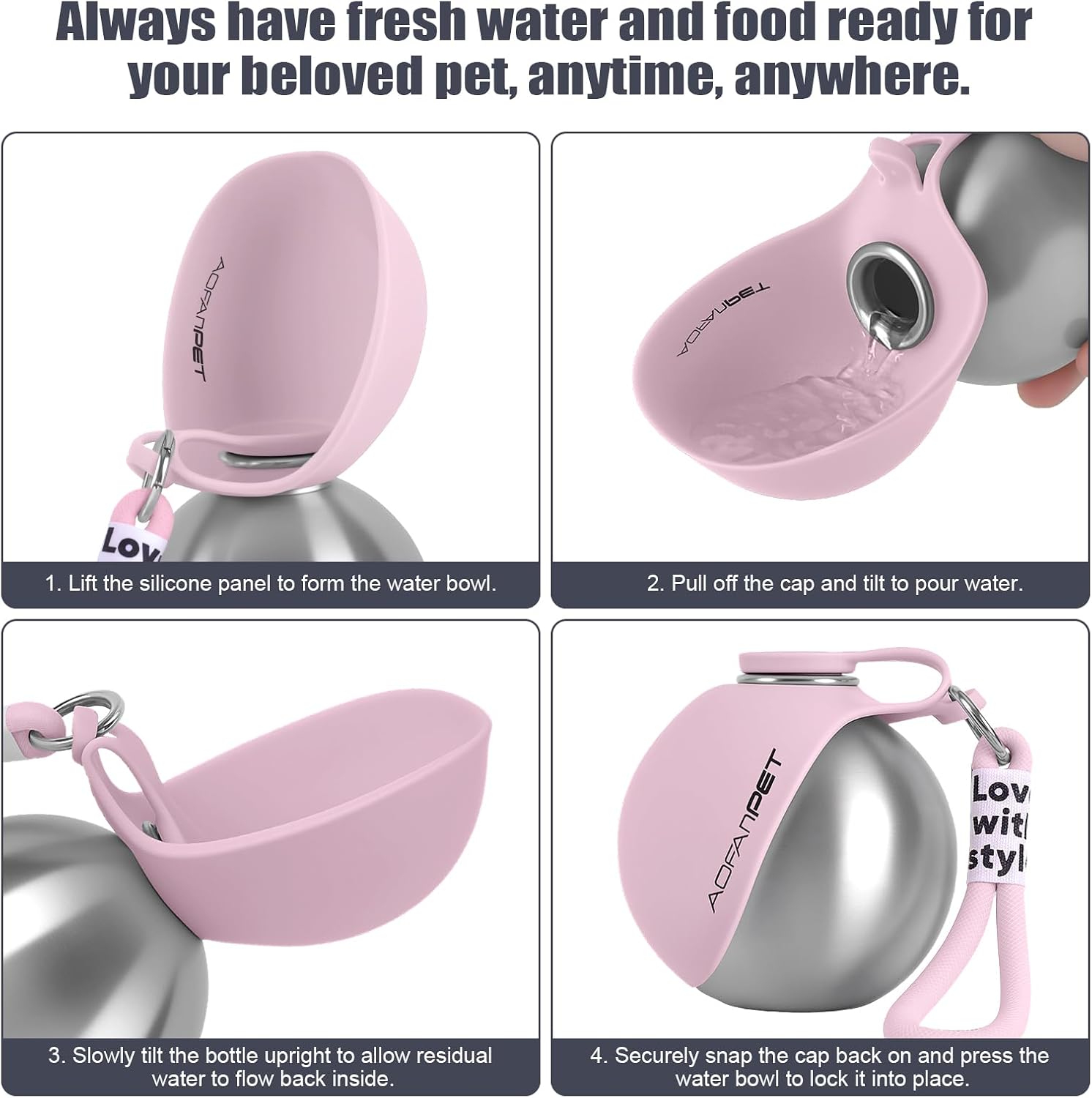 Leak-proof small dog water bottle sitting inside a car cup holder