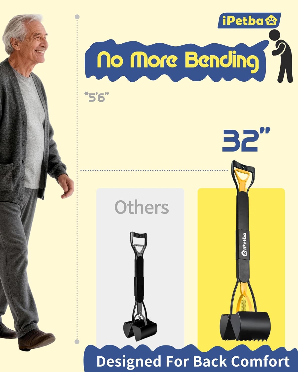 iPetba long handle claw scooper cleaning waste from a grass lawn