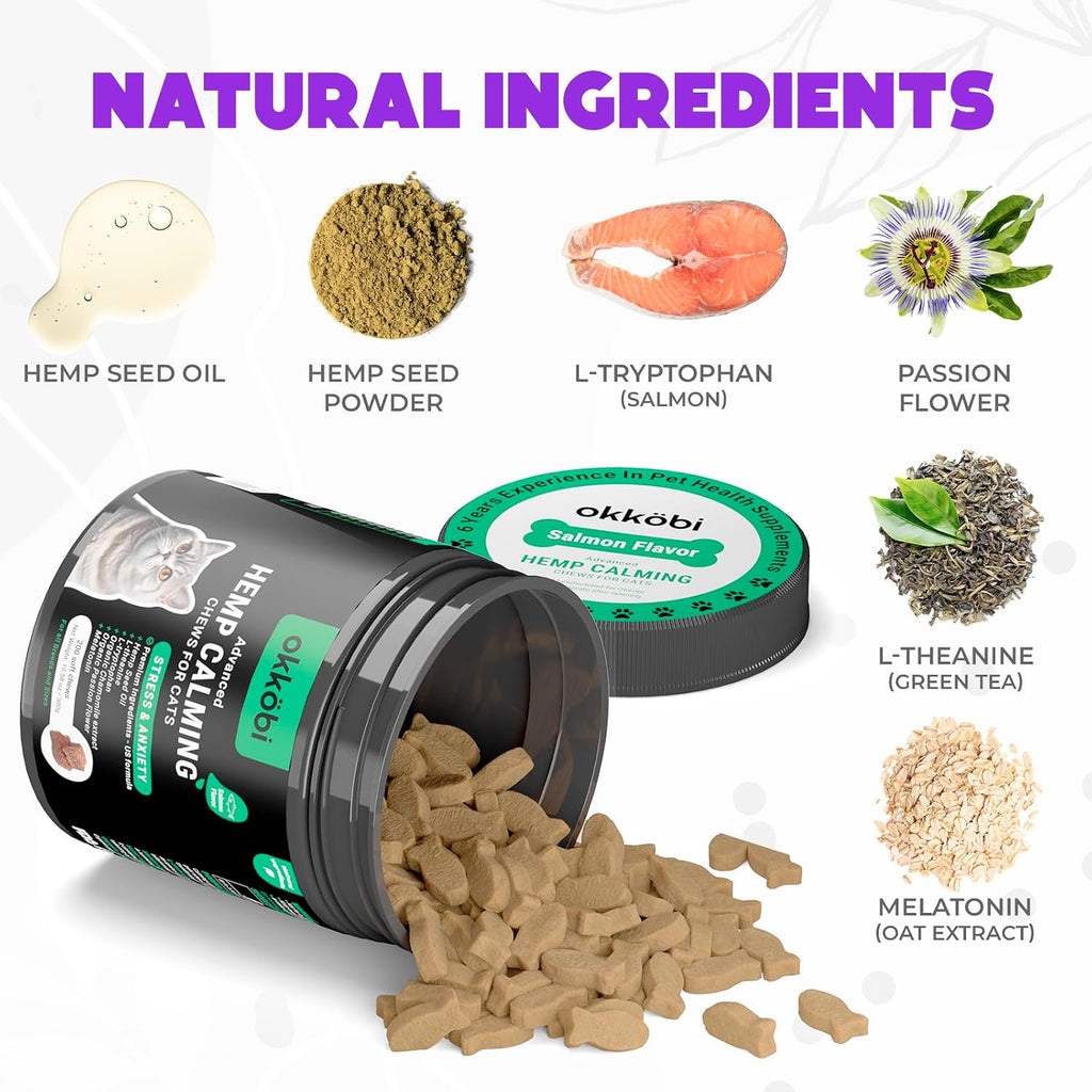 USA imported feline calming chews ingredients display