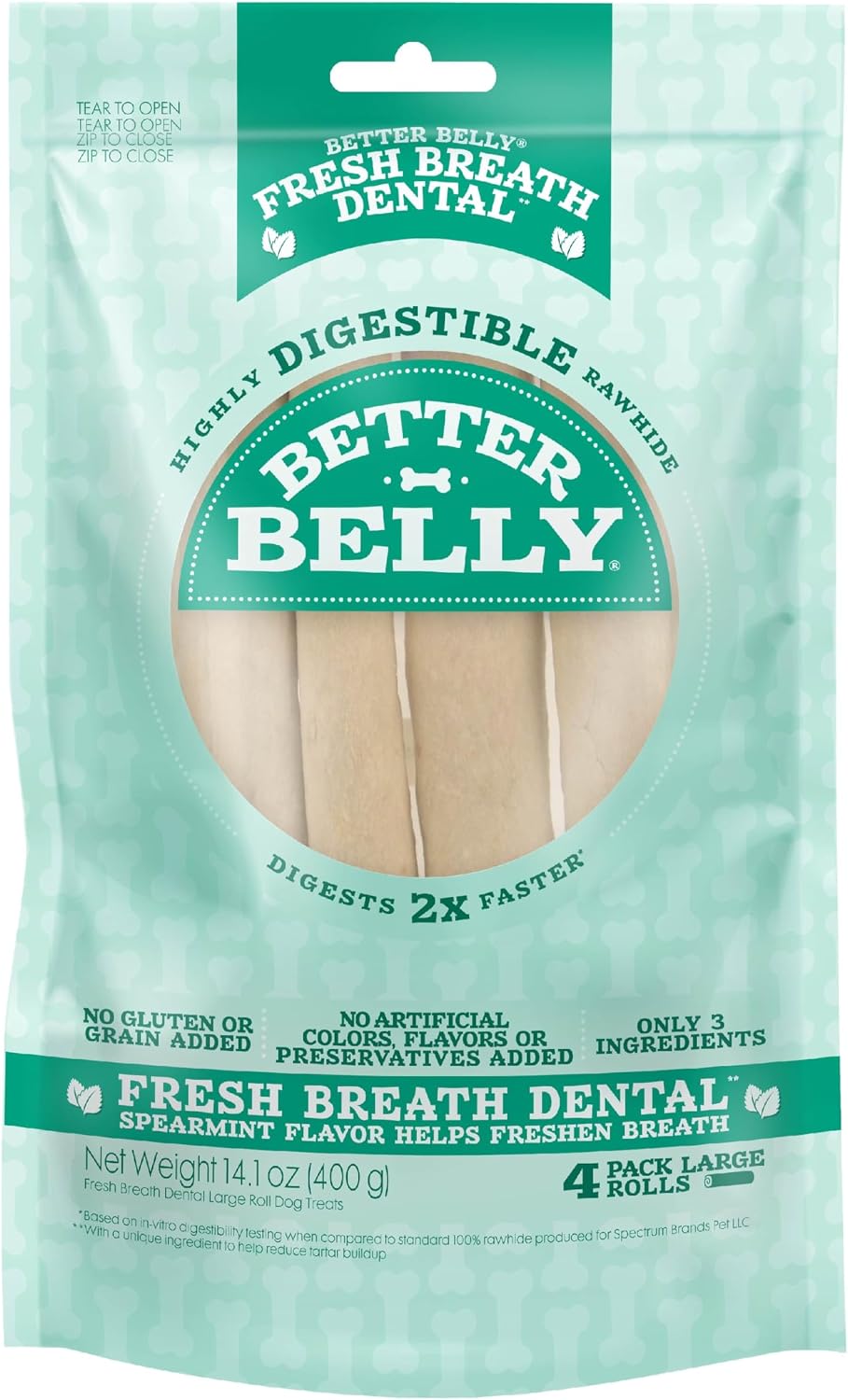 Better Belly premium grain free dental chews for dog teeth cleaning performance