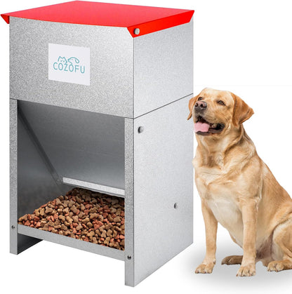 Dog Feeder - Galvanized Metal Pet Food Station for Indoor & Outdoor Use - Automatic Gravity-Fed Dispenser Suitable for Small, Medium, and Large Dog Breeds - Capacity: 25 Pounds of Dry Kibble - Image 10