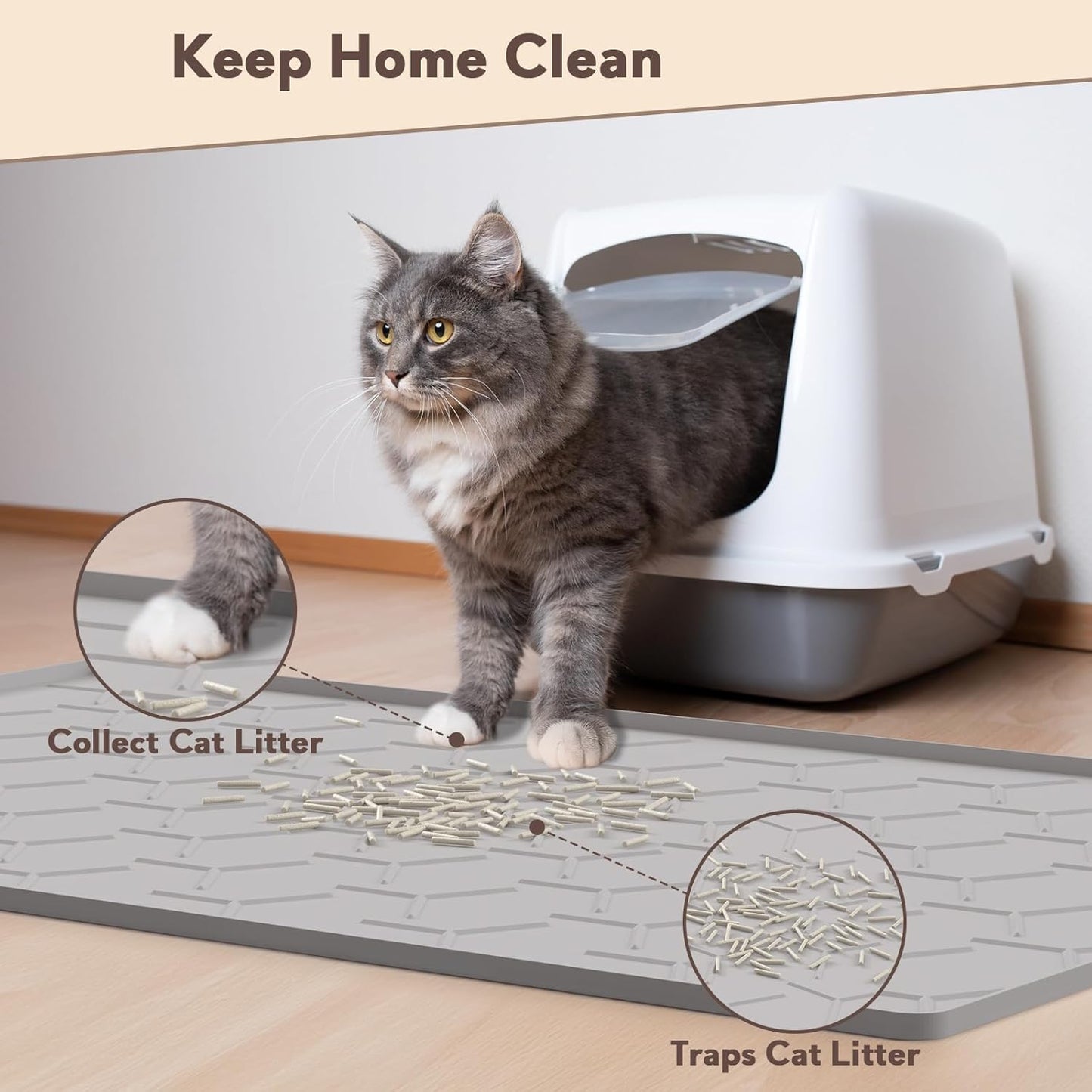 Garoopion waterproof kitty litter trapping mat gray color close up