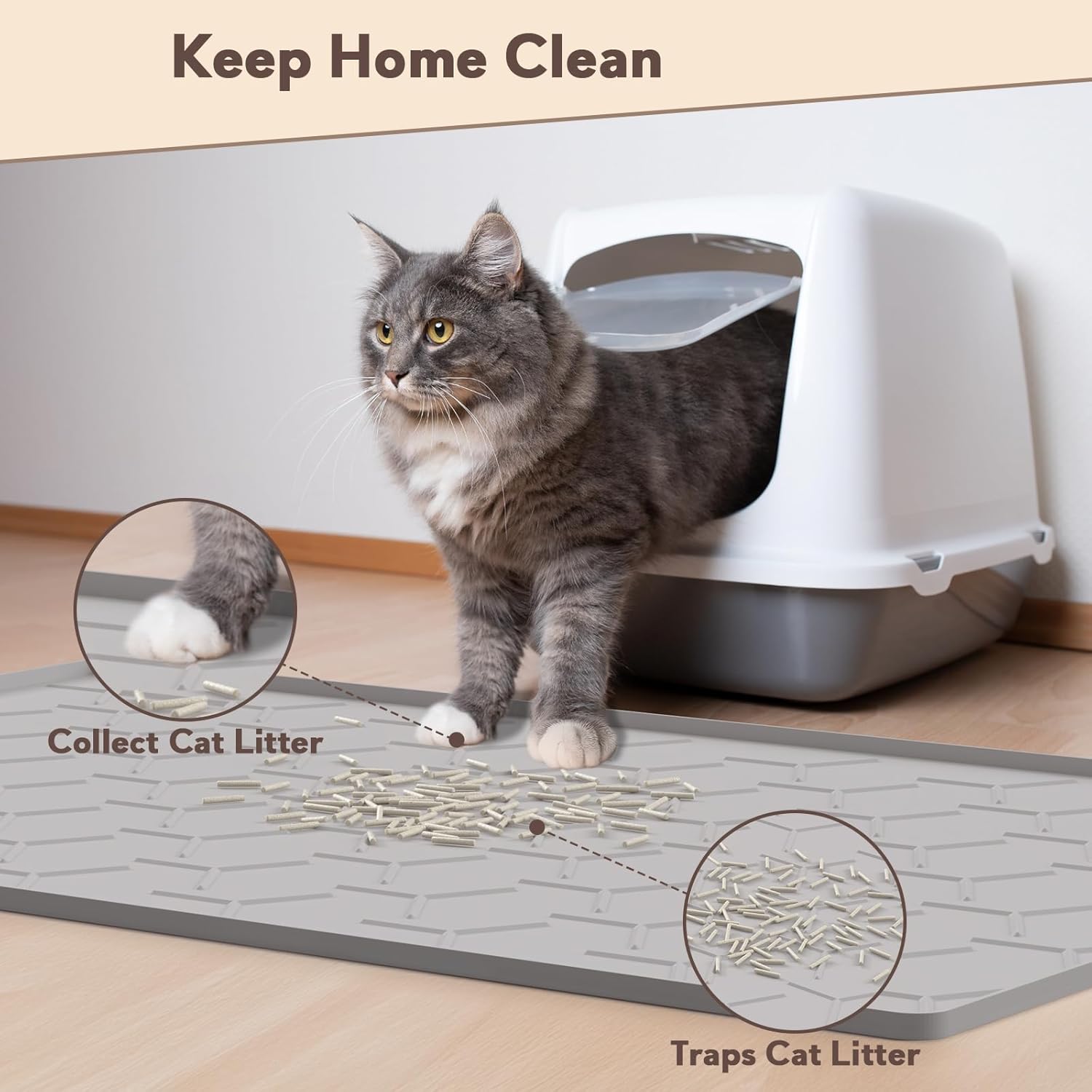 Garoopion waterproof kitty litter trapping mat gray color close up