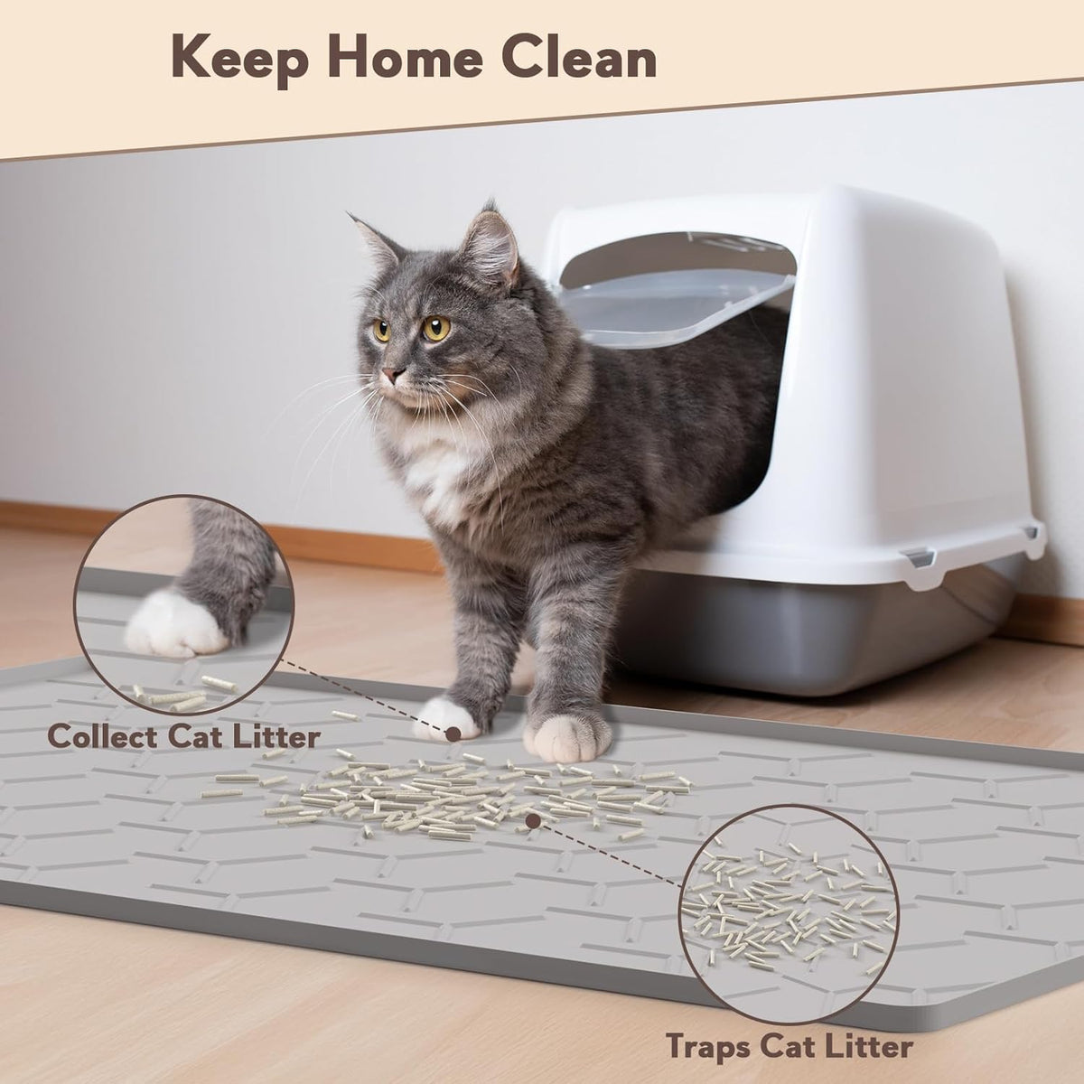 Garoopion waterproof kitty litter trapping mat gray color close up