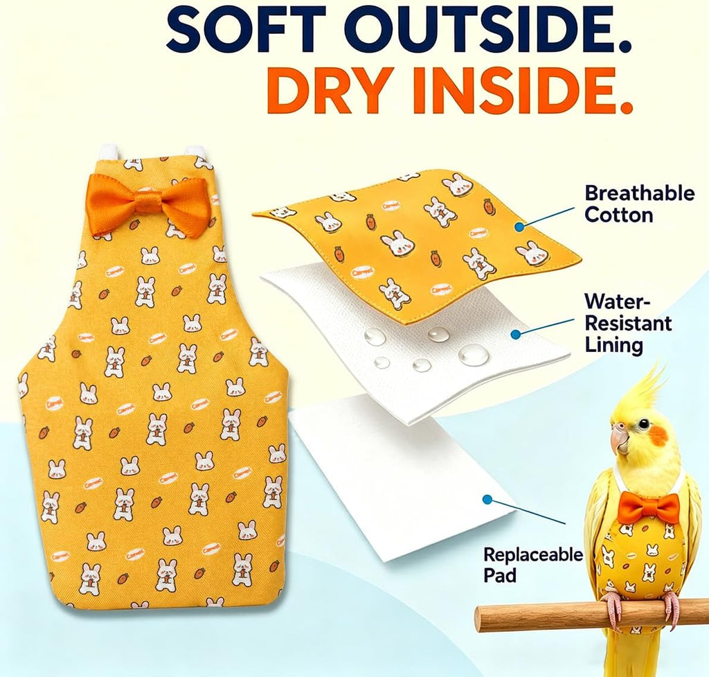 3 Pcs Reusable Bird Diaper Flight Suit with Leash Diaper Pads (Mix) - Image 7