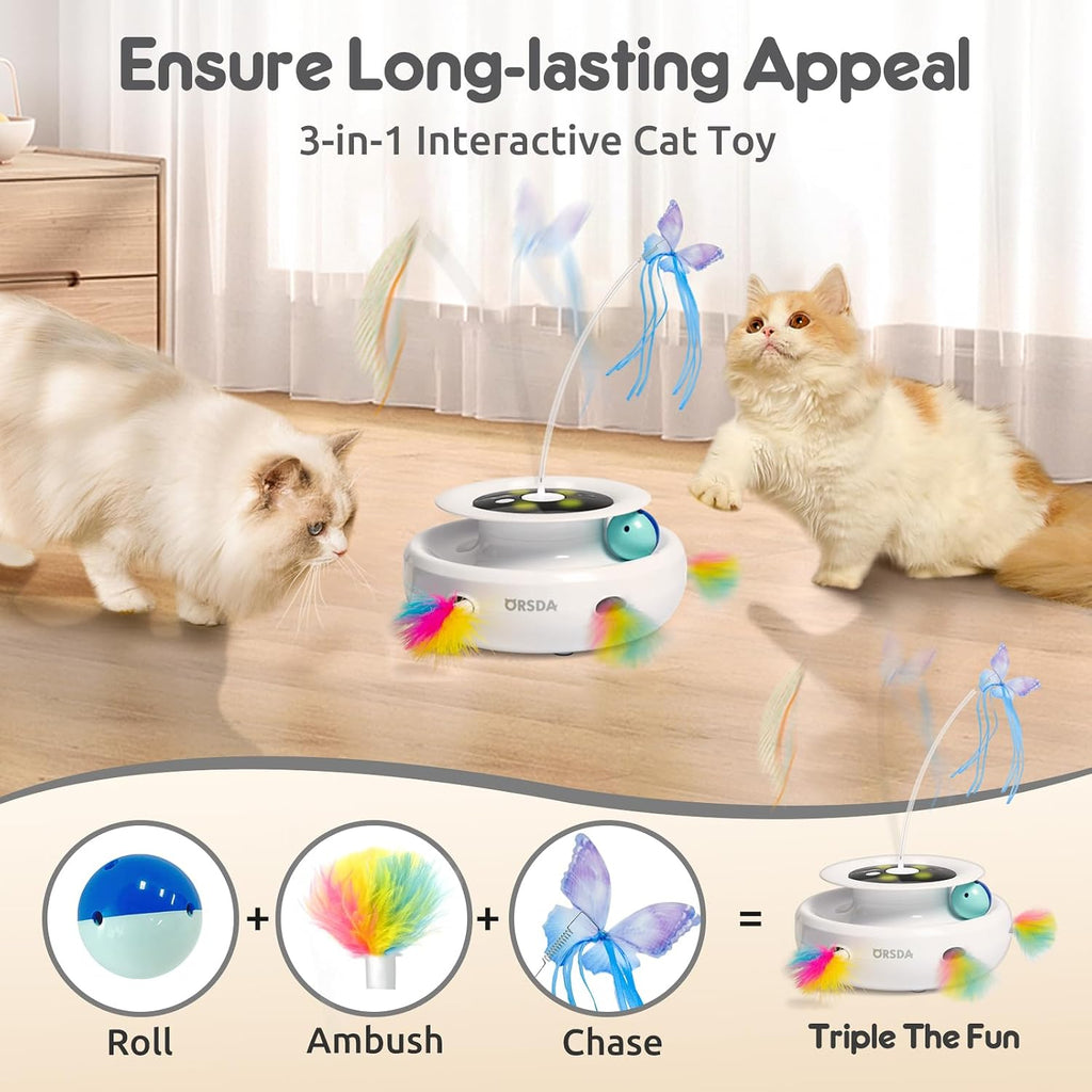 ORSDA electronic kitten toy with fluttering fabric butterfly attachment close up