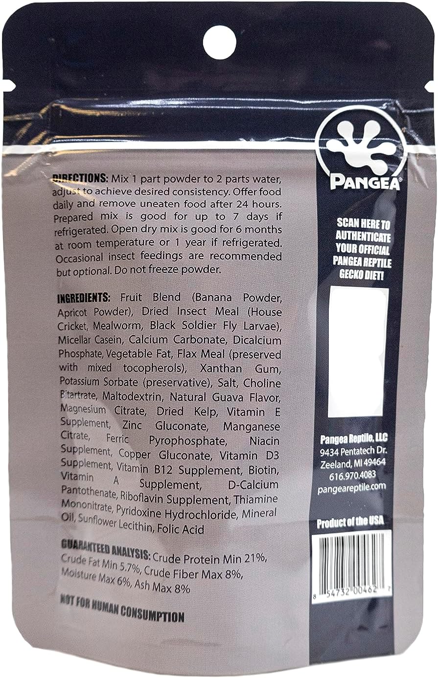 Pangea two ounce pouch back label with guaranteed analysis